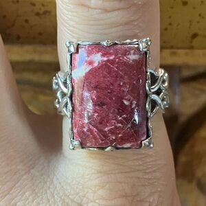 Norwegian Thulite Sterling Silver Cocktail Ring Size 8